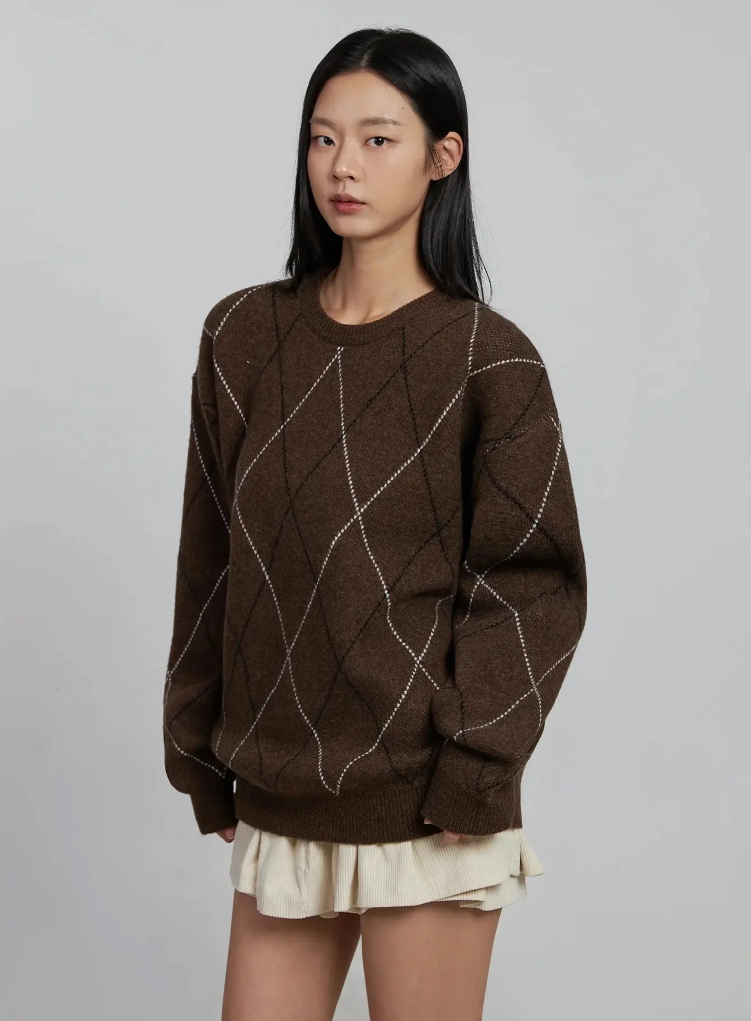 argyle-patterned-knitted-sweater-im520 / Brown