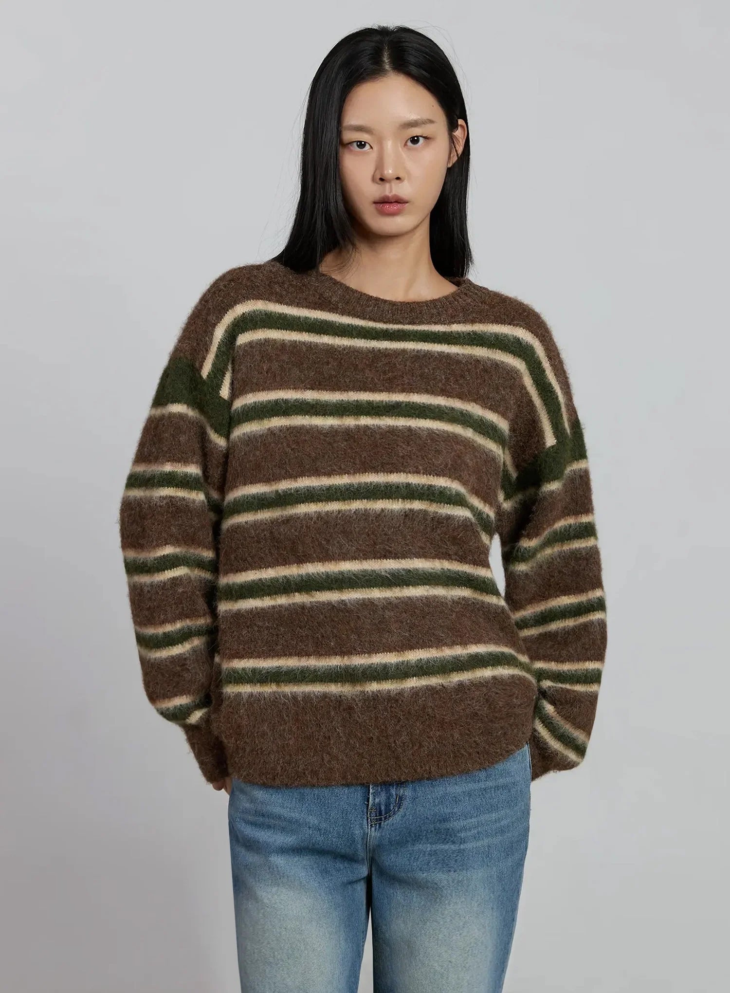 cozy-stripe-pattern-sweater-im520 / Brown