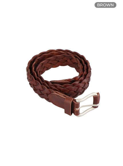 mens-woven-faux-leather-belt-ia401 / Brown