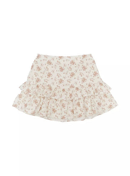 floral-layered-mini-skirt-im509 / Brown