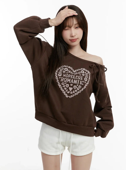 off-shoulder-ribbon-sweatshirt-ij521 / Brown