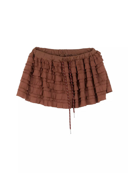 layered-ruffle-mini-skirt-ig528 / Brown