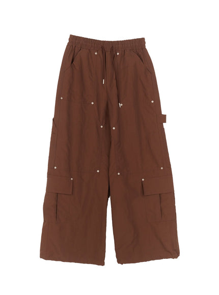 mens-nylon-wide-fit-cargo-pants-im517 / Brown