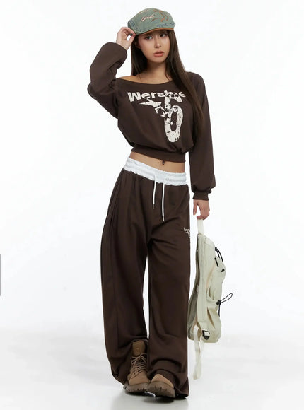 off-shoulder-cropped-sweatshirt-ig527 / Brown