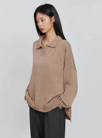 oversized-collar-knit-top-in507 / Brown