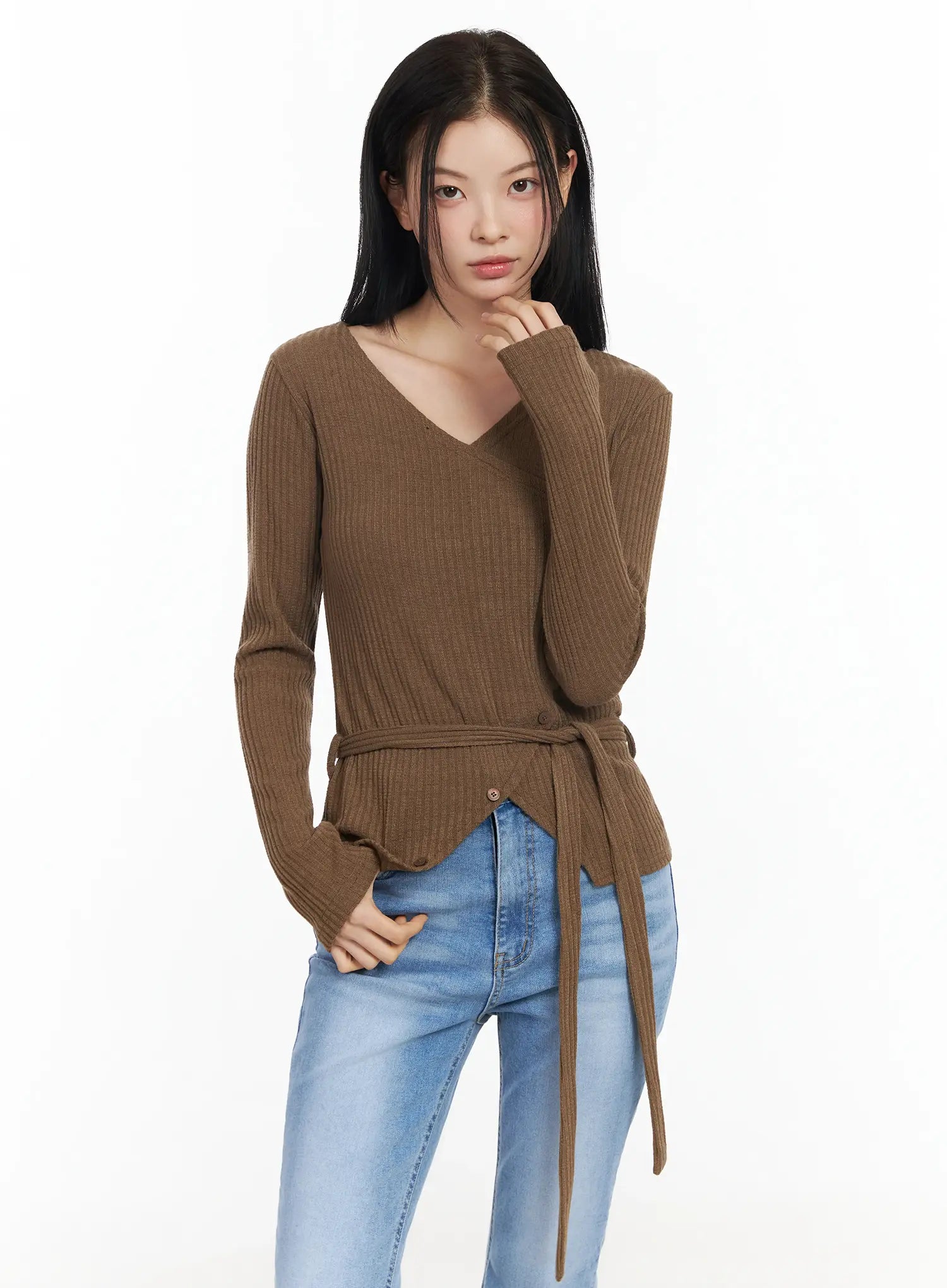 Chic V-Neck Ribbed Knit Top Set IM524