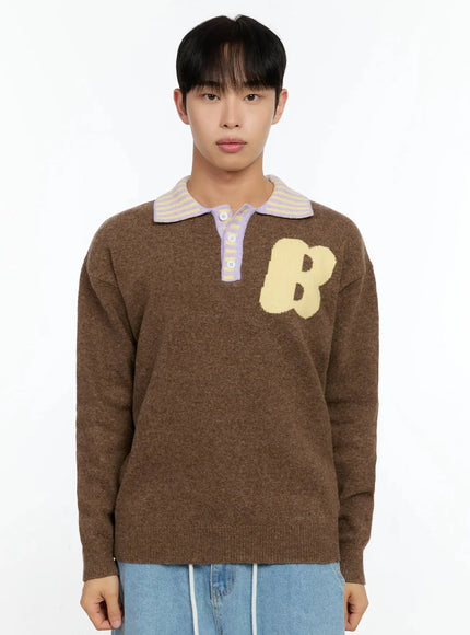 mens-graphic-collar-sweater-in506 / Brown