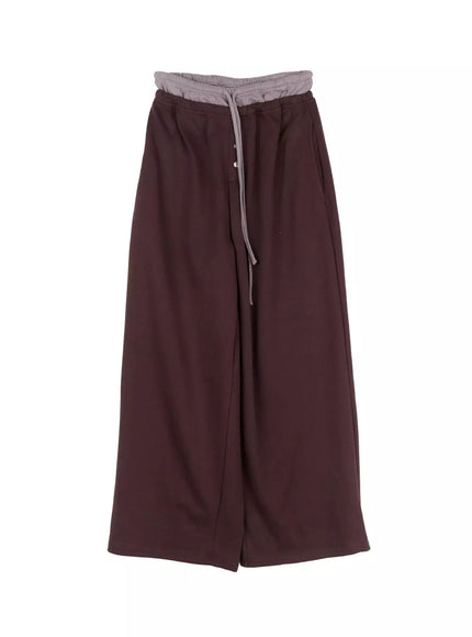 layered-button-baggy-sweatpants-io527 / Brown