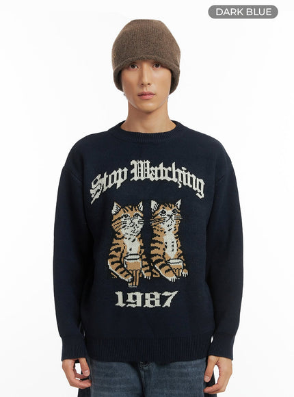 mens-animal-print-sweater-io417 / Dark blue