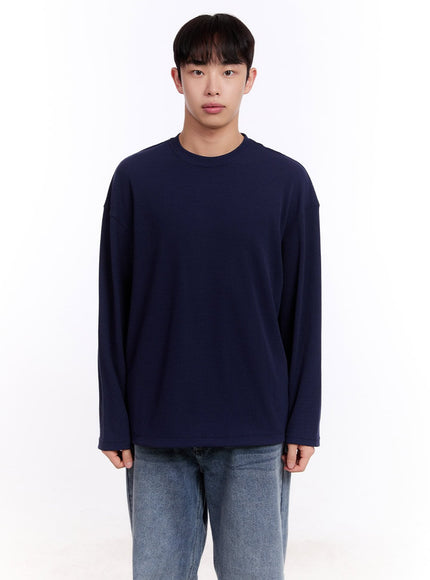 mens-oversized-waffle-knit-long-sleeve-tee-im512 / Dark blue