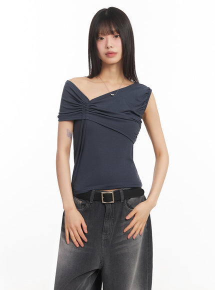 ribbon-one-shoulder-crop-top-ia528 / Dark blue