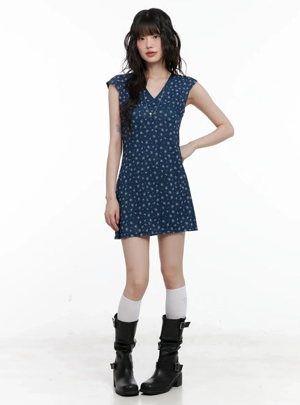 V-Neck Floral Print A-Line Dress IL531