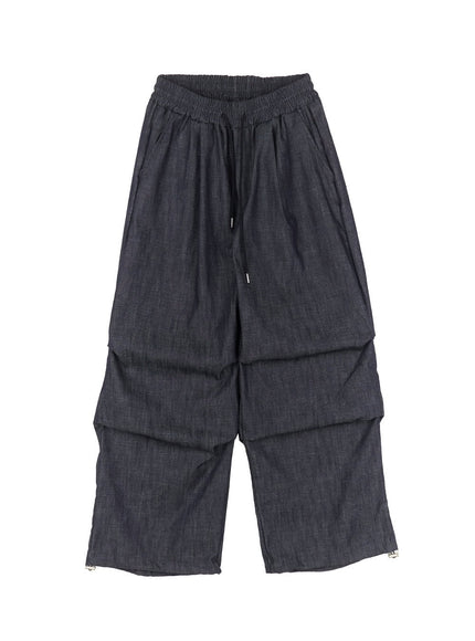 pintuck-denim-sweatpants-iy529 / Dark blue