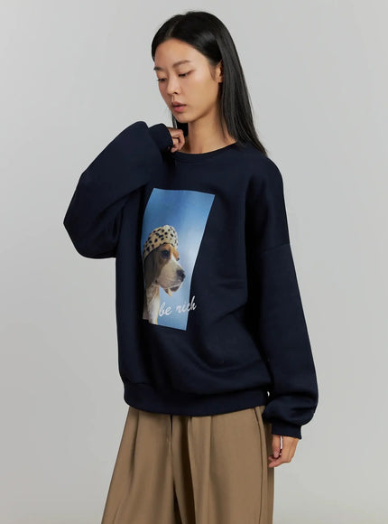 graphic-fleece-sweatshirt-ij505 / Dark blue