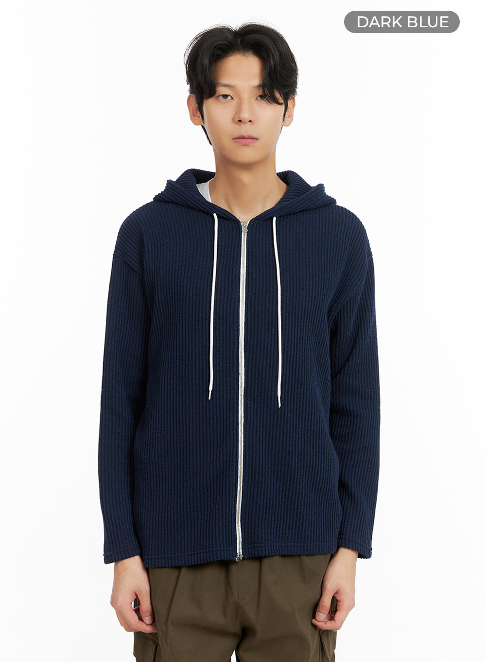 mens-zip-up-hooded-knit-sweater-ia402 / Dark blue