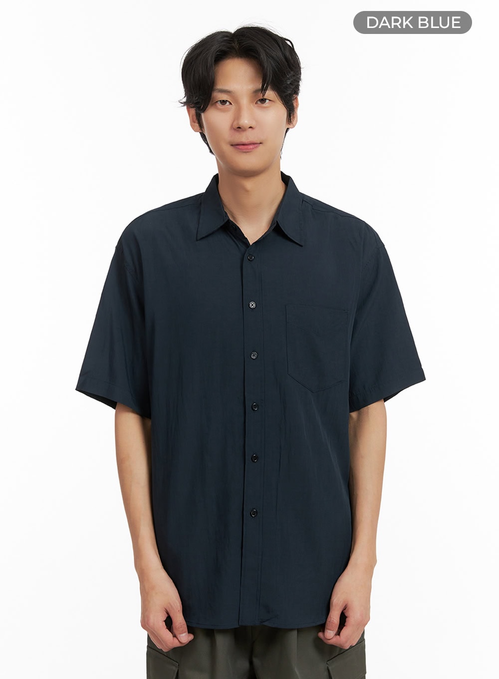 mens-buttoned-collar-short-sleeve-shirt-iy410 / Dark blue
