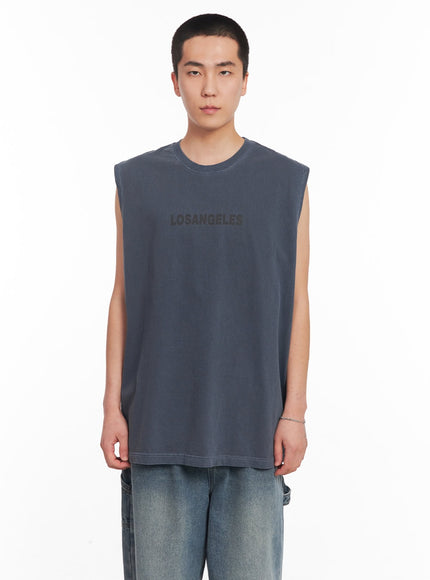 mens-los-angeles-graphic-loose-fit-sleeveless-shirt-iy506 / Dark blue