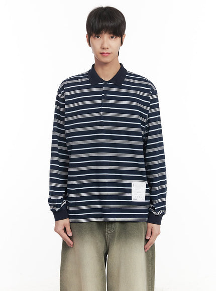 mens-striped-collared-polo-shirt-im519 / Dark blue
