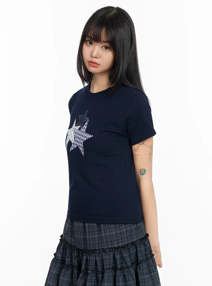 star-patchwork-crop-top-ia523 / Dark blue