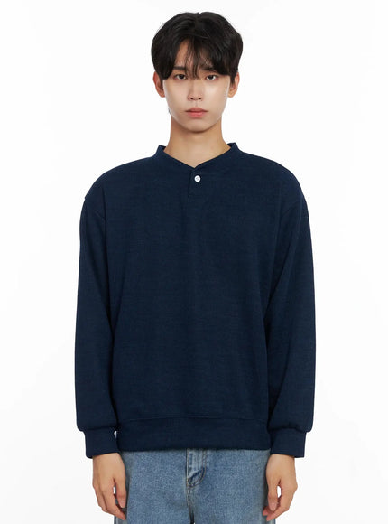mens-henley-neck-sweatshirts-io516 / Dark blue