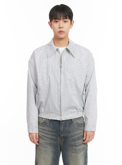 mens-cotton-striped-zip-up-jacket-im517 / Dark blue