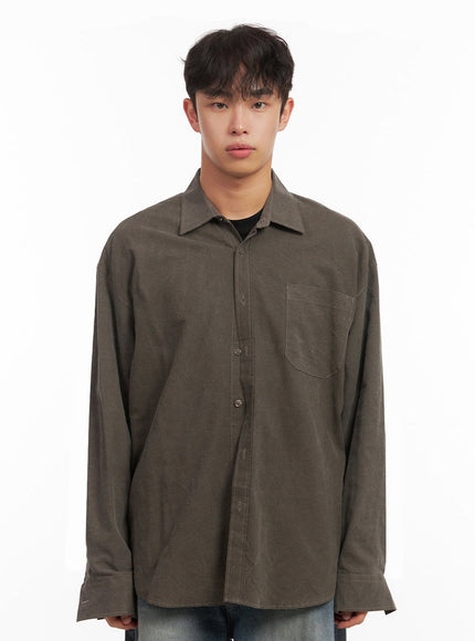mens-washed-oversized-collar-shirt-id427 / Dark brown