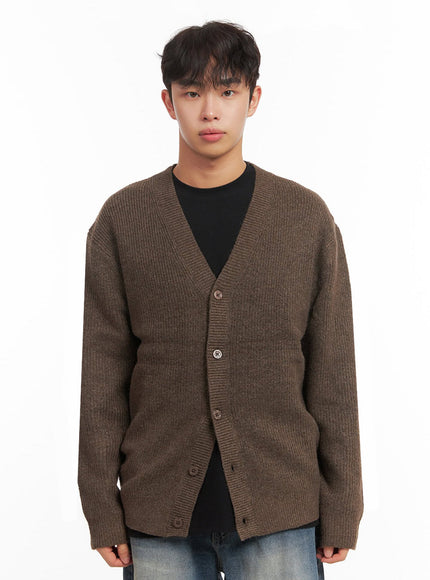 mens-v-neck-buttoned-knit-cardigan-id431 / Dark brown