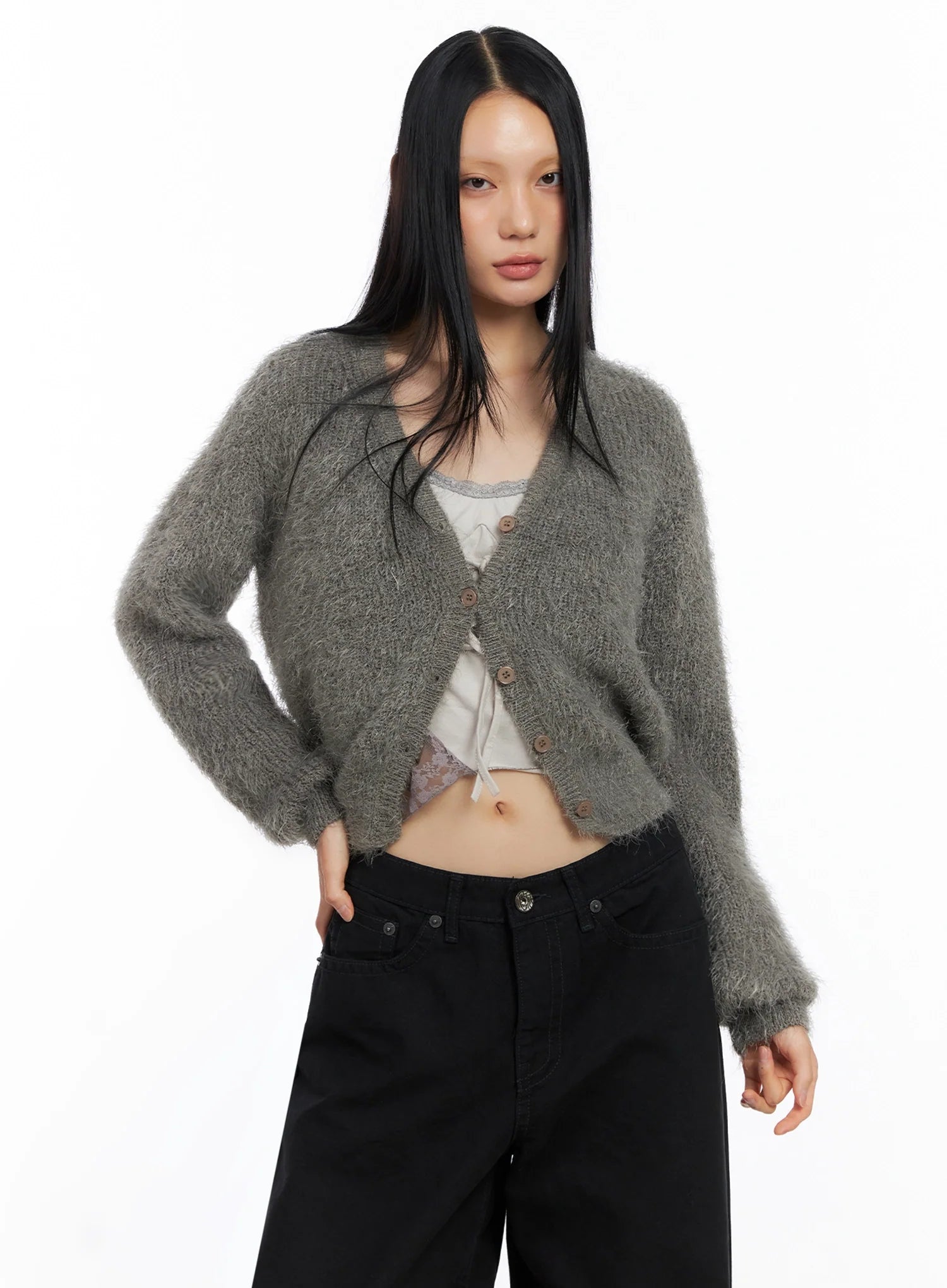 soft-knit-buttoned-cardigan-co517 / Dark brown