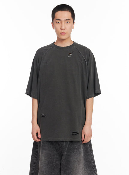distressed-washed-cotton-t-shirt-iy506 / Dark gray