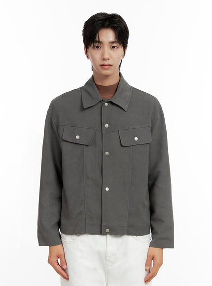 mens-button-collared-refined-jacket-in401 / Dark gray