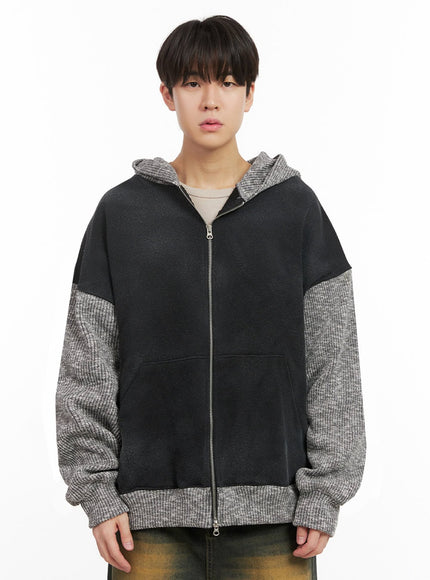 mens-two-tone-fleece-lined-zip-up-hoodie-ij517 / Dark gray