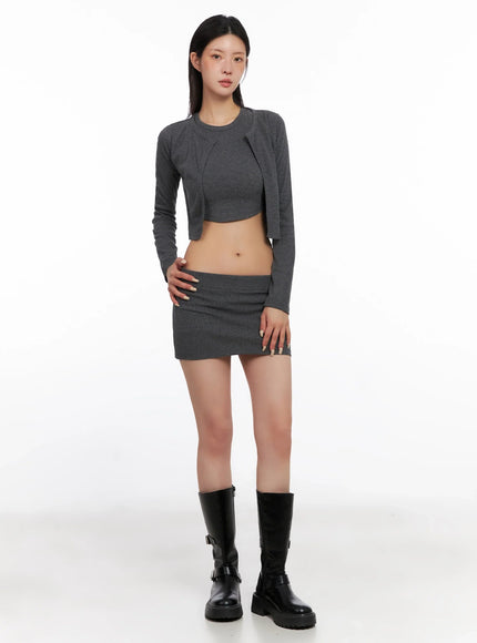 Cropped Cardigan 2-Piece Set IS508