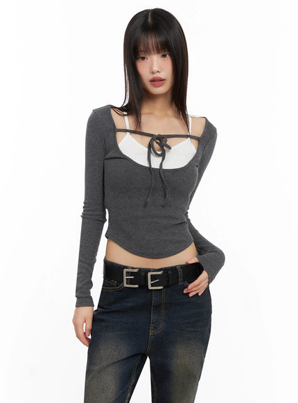 contrast-front-ribbon-top-in503 / Dark gray