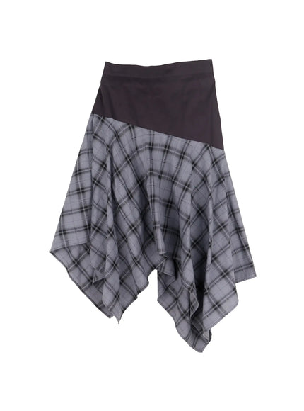 plaid-layered-asymmetric-skirt-f516 / Dark gray
