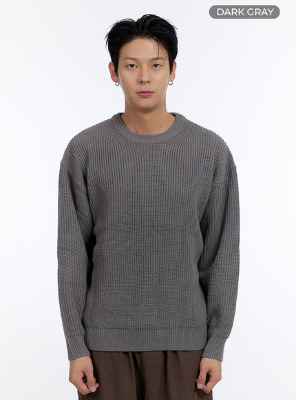 mens-round-neck-knit-sweater-io428 / Dark gray