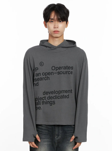 mens-lettering-hand-warmer-hoodie-io517 / Dark gray