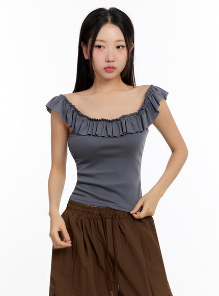 slim-fit-frill-tank-top-iu509 / Dark gray