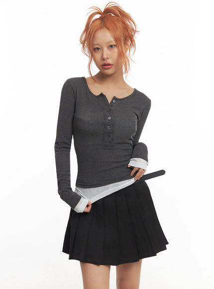 henley-layered-long-sleeve-top-ia515 / Dark gray