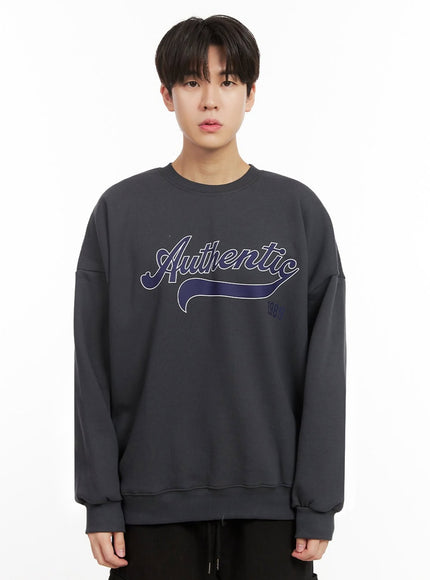 mens-graphic-cotton-crew-neck-ij517 / Dark gray