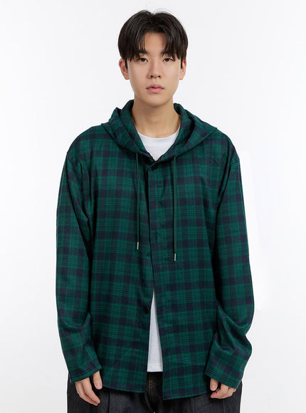 mens-oversize-checkered-hooded-shirt-im525 / green