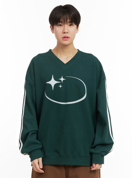 mens-oversized-star-graphic-sweatshirt-ij517 / Dark green