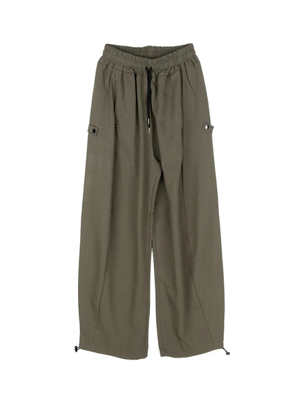 mens-linen-wide-leg-buttoned-pants-ig512 / Dark green