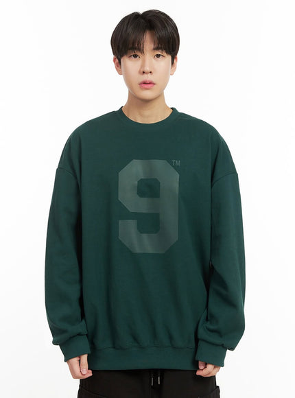 mens-oversized-9-graphic-crew-neck-ij517 / Dark green
