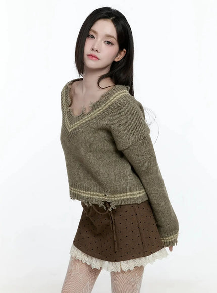 abner-v-neck-vintage-knit-sweater-io520 / Dark green