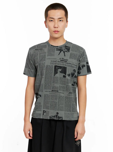 mens-newspaper-graphic-tee-ig511 / Dark green