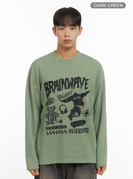 mens-round-neck-graphic-top-io420 / Dark green