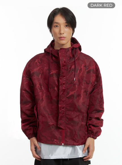 mens-camo-zip-up-hooded-jacket-io402 / Dark red