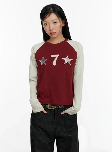 graphic-print-long-sleeve-top-id525 / Dark red