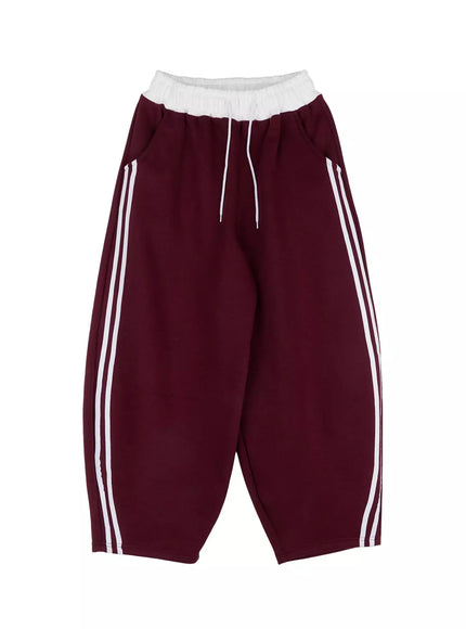 fleece-baggy-drawstring-sweatpants-in528 / Dark red