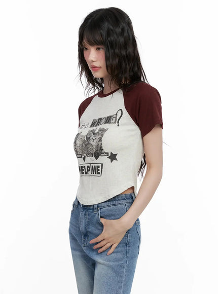 Cat Graphic Raglan Tee IL531